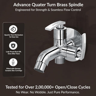 Plantex COL-1007 Pure Brass 2 in 1 Tap for Washing Machine with Water Saving Aerator /2-Way Bib Cock for Bathroom with Brass Wall Flange & Teflon Tape (Mirror-Chrome Finish)