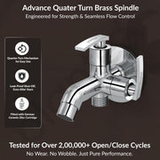 Plantex COL-1007 Pure Brass 2 in 1 Tap for Washing Machine with Water Saving Aerator /2-Way Bib Cock for Bathroom with Brass Wall Flange & Teflon Tape (Mirror-Chrome Finish)