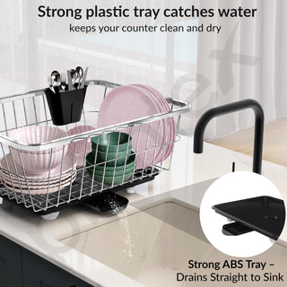 Plantex Stainless Steel Dish Drainer Basket for Kitchen Utensils/Dish Drying Rack with Drainer/Bartan Basket/Plate Stand Size - 23X9 Inch (Chrome)