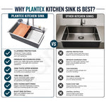 Plantex Kitchen Sink for Home/304 Grade Stainless Steel Waterfall Kitchen Sink with Anti-Scratch Design/Sink with Pull-Down Faucet - (30x18x10 Inch, Matt)