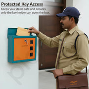 Plantex GI Steel Letter Box/Complaint Box/Small Suggestion Box for Office/Post Box for Home/Wall Mount Mail Box - (Green & Orange)