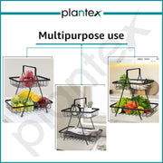 Plantex High Grade Steel 2-Tier Fruit & Vegetable Basket, Countertop Tiered Shelf for Dining Table/Kitchen (Black)