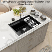 Plantex Matt Quartz Kitchen Sink/UV Protected Kitchen Sink/Undermount Sink For Kitchen/Granite Single Bowl Sink With Coupling (Nano Black, 20X30 Inches)
