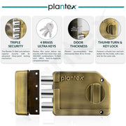 Plantex Tri-Bolt Lock for Main Door/Heavy Duty Door Lock with 4 Keys/Suitable on Single Door for Home/Office/Hotel - Pack of 1 (Brass Antique)