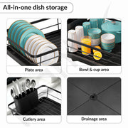 Plantex Stainless Steel Dish Drying Rack/Vessel Drainer Basket with Tray/Smart Drainage Drainboard with Detachable Cutlery Holder/Utensils Drying Rack for Kitchen- (43 X 32 X 12 cm, Black)