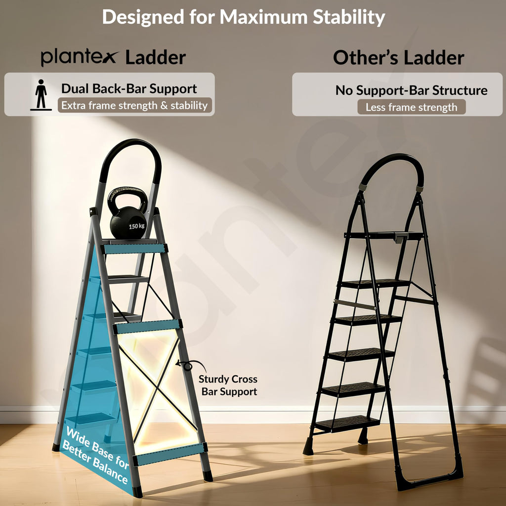 Plantex Ladder for Home 6 Steps/Foldable Ladder with Anti-Skid Wide ...