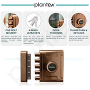 Plantex Stainless Steel Deadbolt Lock/Pentabolt Main Door Lock/5-Point Security Door Lock Set with Anti theft Mechanism -  5 Years of Warranty (PVD Rose Gold)