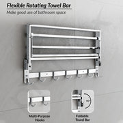 Plantex Folding Towel Rack with Hooks for Bathroom/24 Inch Stainless Steel Towel Hanger/Towel Stand/Towel Rod/Bathroom Accessories - Pack of 1 (Chrome)
