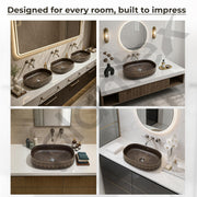 Plantex Ceramic Basin for Bathroom/Designer TableTop Wash Basin/Bathroom Vessel Sink/Washbasin - LA05, Matt Brown (21.5 x 14 x 5.5 Inch)