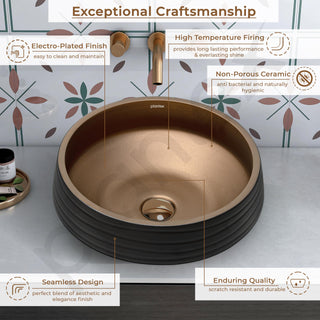 Plantex Table Top Wash Basin for Bathroom/Designer Ceramic Basin/Countertop Vessel Sink Basin for Home/Office/Restaurant (Black & Bronze - 15 x 15 x 6 Inch)