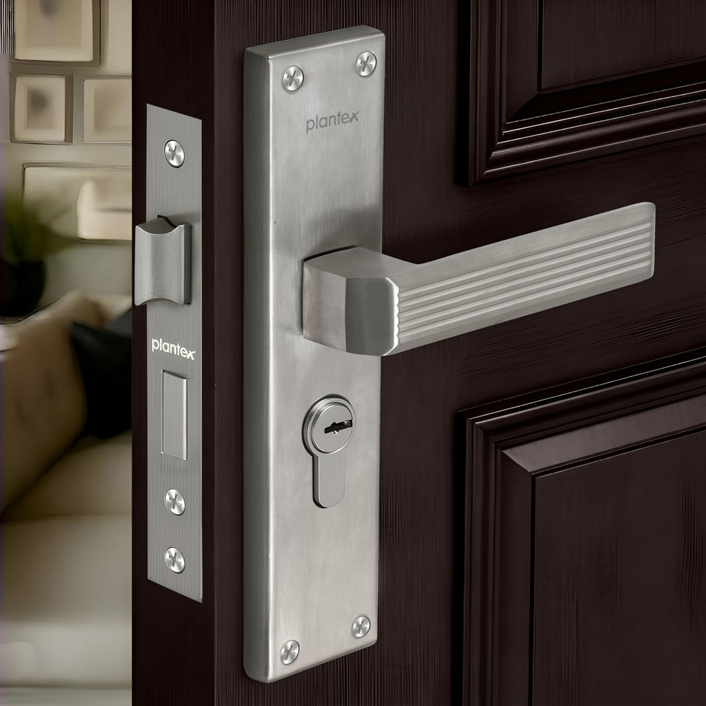 Plantex Stainless Steel Door Lock Handle Set/6-Lever Lock Mechanism ...