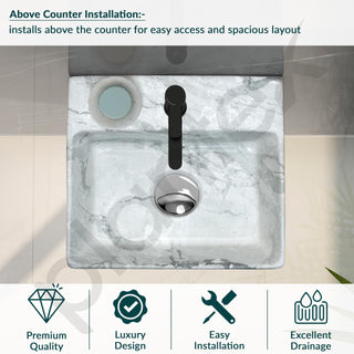 Plantex Wall Mount Wash Basin for Bathroom/Designer Ceramic Basin/Rectangle Countertop Wash Basin/Home/Office (13 x 11.5 x 4.5 Inch)