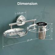 Plantex J4 Stainless Steel Soap Dish with Tumbler Holder/Soap and Brush Holder for Bathrooom/2 in 1 Soap Holder with Toothbrush Holder/Bathroom Accessories (Chrome Finish) Angel