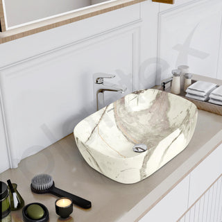 Plantex Ceramic Tabletop Wash Basin/Basin for Bathroom/Designer Sink for Living Room/Wash Basin for Restaurant, Hotel (Marble Finish, 18 x 13 x 5.5 Inch)