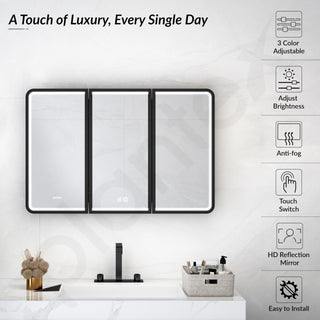Plantex Steel Led Bathroom Mirror Cabinet/Triple Door Rectangle Mirror with Storage/Bathroom Cupboard (36X24 Inch-Black)
