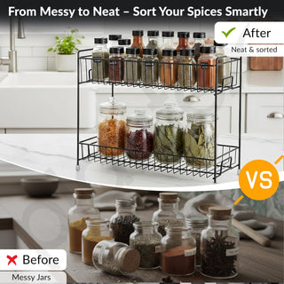 Plantex 2-Tier Stainless Steel Countertop, Tabletop Tiered Shelf Rack/Kitchen Organizer/Spice Jar Organizer/Storage Rack For Kitchen (Black)