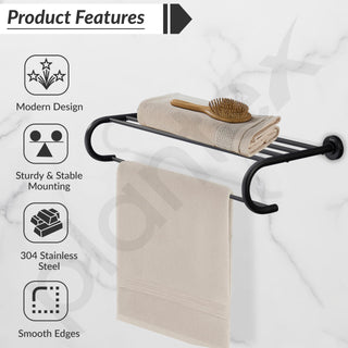 Plantex 304 Grade Stainless Steel 24 inch Towel Rack for Bathroom/Towel Stand/Hanger/Bathroom Accessories - Daizy (Black)