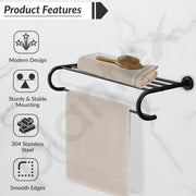 Plantex 304 Grade Stainless Steel 24 inch Towel Rack for Bathroom/Towel Stand/Hanger/Bathroom Accessories - Daizy (Black)