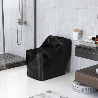 Plantex Imported Platinum Ceramic Western Commode/Western Toilet/Rimless Siphonic One Piece Commode with Soft Close Toilet Seat Cover - S Trap Outlet (Black)