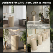 Plantex Ceramic Pedestal Basin for Bathroom/One Piece Pedestal Free Standing Round Wash Basin for living Room/Hotel (Beige)