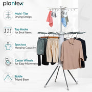 Plantex Cloth Stand for Home/Foldable Rotating Cloth Drying Rack/360° Cloth Stand with Lockable Wheel/Indoor & Outdoor Cloth Hanger - Pack of 1 (White)