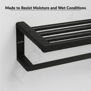 Plantex Space Aluminium Towel Rack with Fix Towel Rod/Towel Bar/Towel Hanger/Towel Stand for Bathroom/Bathroom Accessories (Black)