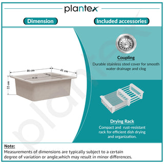 Plantex Quartz Acrylic Kitchen Sink/Undermount Sink for Kitchen with 10 Years Warranty by Plantex/Granite Single Bowl Kitchen Sinks with Coupling (Rayon 16x18 Inches)