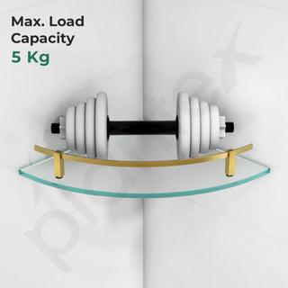 Plantex Premium Frosted Glass Corner Shelf for Bathroom/Kitchen Glass Shelf with Brass Railings and Brackets/Bathroom Corner Shelf (Brass Antique- 9x9 Inches - Pack of 1)