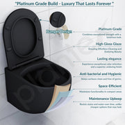 Plantex Imported Ceramic Western Commode for Toilet/Wall Hung Commode/Rimless Washdown Flush Commode with Soft Closing Toilet Seat Cover - P Trap (Matt Black)