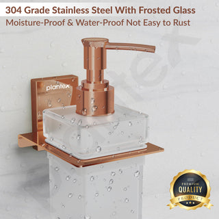 Plantex 304 Grade Stainless Steel Liquid Soap Dispenser for Bathroom/Frosted Glass Liquid Shampoo Dispenser/Hand wash Dispenser/Bathroom Accessories - Pack of 1 (Crystal, PVD Rose Gold)