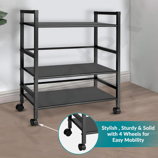 Plantex 3 Tier Premium Metal Rolling Trolley Cart Stand with Wheels/Oven Stand/Multifunctional Utility Stand with Storage Rack Shelves/Height Adjustable Shelf/Space Saving Stand for Home/Office(Black)