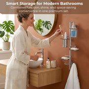 Plantex J4 Stainless Steel 5in1 Bathroom Set/Soap Holder for Bathroom Wall/Soap Dispenser Set /ToothBrush Holder/Robe Hook for Bathroom/Bathroom Accessories- Pack of 1 (Chrome)