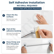 Plantex J4 Stainless Steel Self Adhesive Towel Rod for Bathroom/Single Towel Hanger without Drill/Towel Holder for Bathroom/24 Inch Towel Rod with Hook/Bathroom Accessories- Pack of 1 (Chrome)