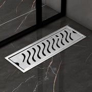 Plantex 304 Grade Stainless Steel Shower Water Drain Channel/12x4 Inch Floor Drain/Drainage Cover/Floor Drain Cover with Removable Grate - (WAVE, Chrome)