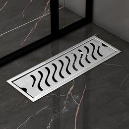 Plantex 304 Grade Stainless Steel Shower Water Drain Channel/12x4 Inch Floor Drain/Drainage Cover/Floor Drain Cover with Removable Grate - (Wave, Chrome)