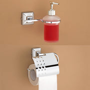 Plantex 304 Grade Stainless Steel Washroom Set of 2 - Toilet Paper Holder/Stand/Liquid Soap Dispenser - Squaro (Chrome)