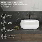 Plantex Platinum Ceramic Tabletop Rectangular Wash Basin/Washbasin for Bathroom/10 Years Glaze Warranty by Plantex/Small Wash Basin (White - 18 x 13 x 5 Inch)