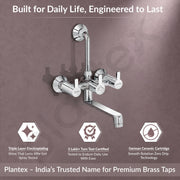 Plantex Wall Mixer for Bathroom/Mixer with L-Bend Connector for Overhead Shower/Mixer Tap/2in1 Wall Mixer - (FLO-818, Chrome)