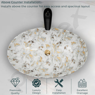 Plantex Oval Ceramic Wash Basin/Basin for Bathroom/Table Top Washbasin/Counter Top Vessel Sink (Marble Finish, 23 x 15 x 5.5 Inch)