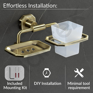 Plantex 304 Grade Stainless Steel 2in1 Soap Dish with Tumbler Holder/Soap Stand/Tooth Brush Holder/Bathroom Accessories - Nipron (Brass Antique)
