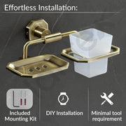 Plantex 304 Grade Stainless Steel 2in1 Soap Dish with Tumbler Holder/Soap Stand/Tooth Brush Holder/Bathroom Accessories - Nipron (Brass Antique)