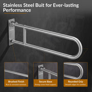 Plantex Stainless Steel 24 Inch U-Shape Handle for Bathroom Support/Bedside Anti-Slip Shower Grab Bar for Bathroom/Space-Saving Safety Bar for Shower/Toilet- (2046, Chrome)