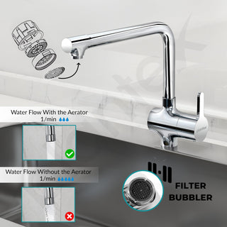 Plantex Pure Brass Sink Tap for Kitchen Basin with 360° Swivel Spout/Kitchen Sink Tap/Faucet for Kitchen with Brass Wall Flange and Teflon Tape (ORE-1412-Chrome)