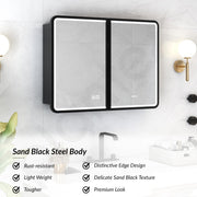Plantex Steel Bathroom Mirror Cabinet with LED/Bathroom Organiser/Double Door Rectangle Cabinet/Shelf for Wall with Mirror (32x24 Inch-Black)