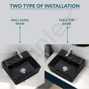 Plantex Ceramic Wall Hung Wash Basin for Bathroom/Square Tabletop Basin/Bathroom Hand Wash Sink/Wall Mount Washbasin for Restaurant/Hotel (Black- 13x11.5x5 Inch)