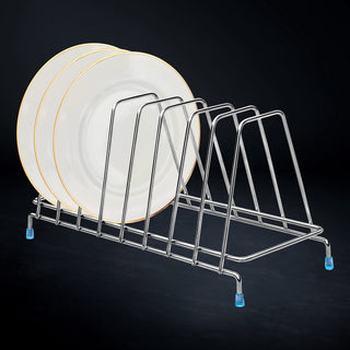 Plantex Stainless Steel Plate Rack/8 Slot Plate Stand for Kitchen Cabinet/6-Inches Dish Rack with Anti-Skid Cap Coated Leg(Pack of 1, Size-6 Inches, Slot-8)