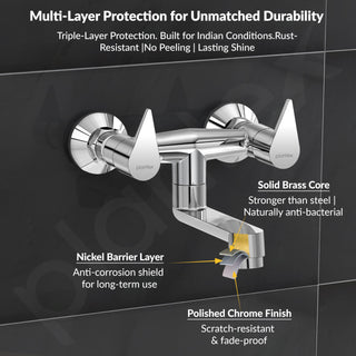 Plantex Pure Brass Non Telephonic Wall Mixer with Water Saving Faucet/Mixer Tap for Bathroom with Brass Wall Flange and Teflon Tape-7 Year Warranty (Pac-1816-Chrome)