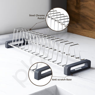 Plantex Stainless Steel Thali Stand/Saucer/Plate Rack/Dish Rack/Plate Fixer for Modular Kitchen/Tandem Box Accessories - Set of 3 (Chrome)