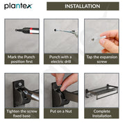 Plantex Aluminum Folding Towel Rack in Bathroom/Towel Holder in Bathroom/Towel Rod with Hooks/Bathroom Accessories (24 Inch) Black