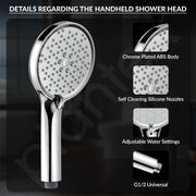 Plantex Acrylonitrile Butadiene Styrene Hand Shower For Bathroom/5 Inch Round Multi-Function 3 Mode Shower Hand/Hand Shower With 1.5 Meter Flexible Tube And Wall Hook-(Chrome)